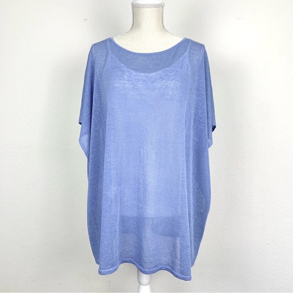 Talbots Linen Blend Tunic Poncho Swim Cover Up Womens Size XS / Small Blue